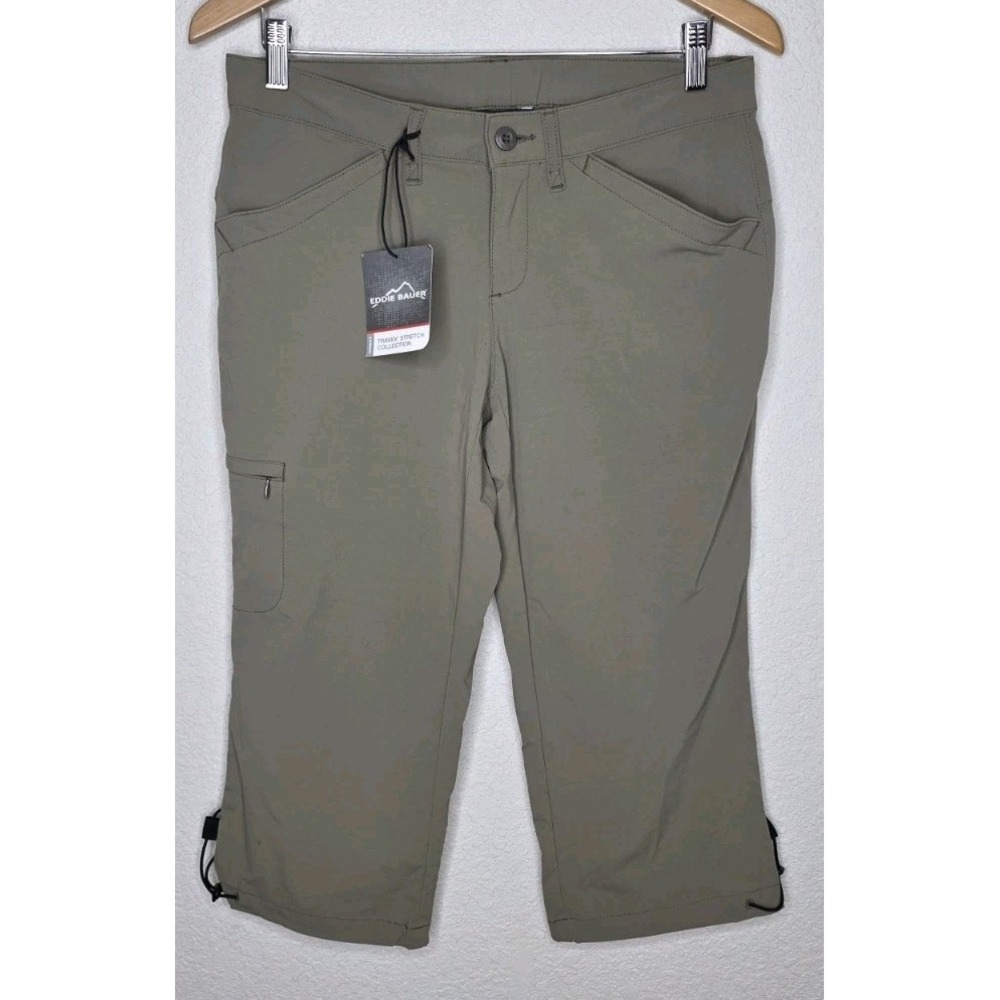 New Eddie Bauer Pant Capri Women 4 Tan Travex Cropped Cinch Leg Outdoor Hiking